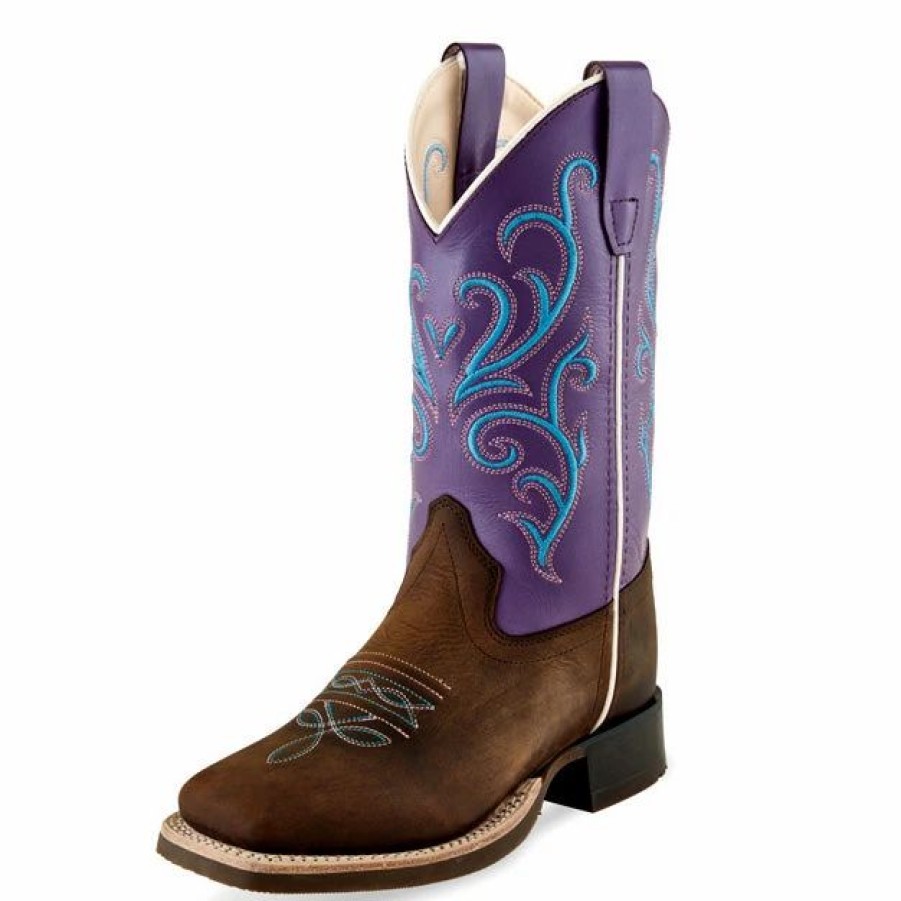 Boots & Shoes * | Jama Old West Jama Kid'S Brown And Purple Square Toe Boot