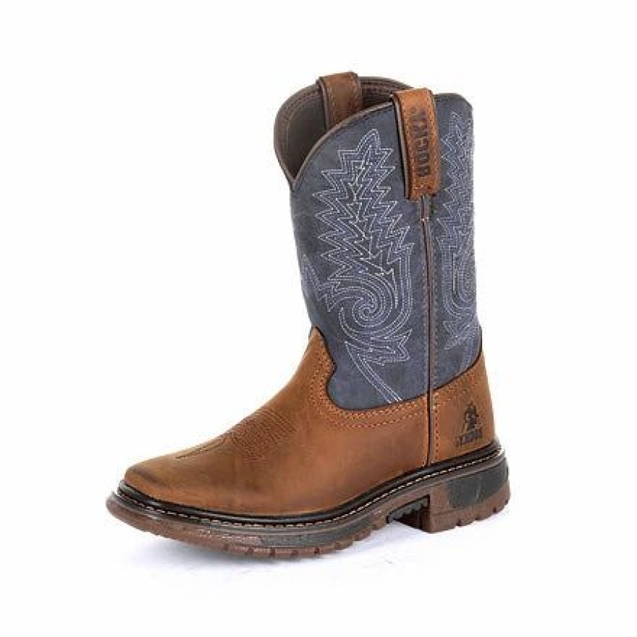 Boots & Shoes * | Rocky Boots Rocky Big Kid'S Brown And Blue Square Toe Boot