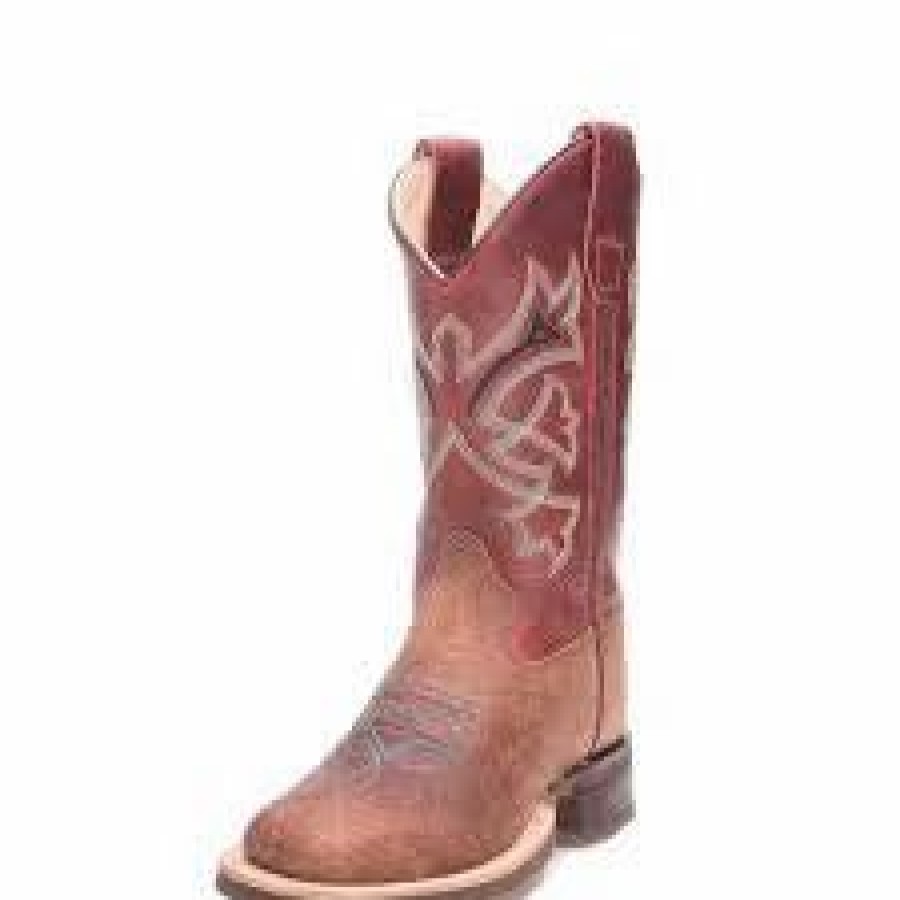 Boots & Shoes * | Jama Corporation Old West Boy'S Distressed Brown And Rust Square Toe Boot