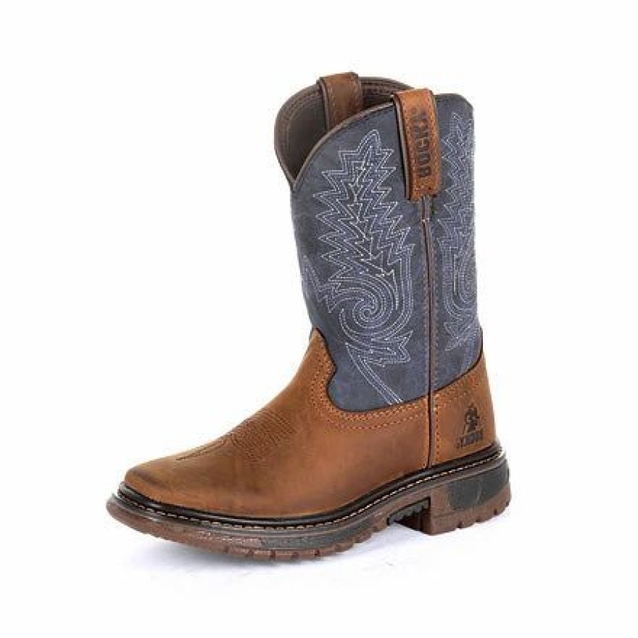 Boots & Shoes * | Rocky Boots Rocky Little Kid'S Brown And Blue Square Toe Boot