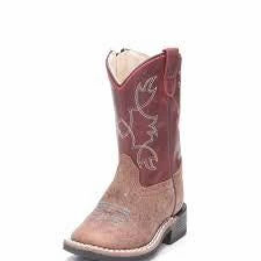 Boots & Shoes * | Jama Corporation Old West Boys Distress Brown And Rust Square Toe Boot
