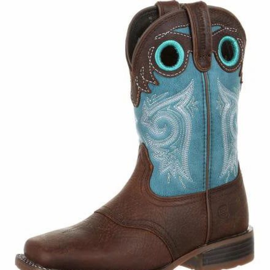 Boots & Shoes * | Durango Kid'S Lil' Mustang Saddle Brown And Teal Sq Toe Boot