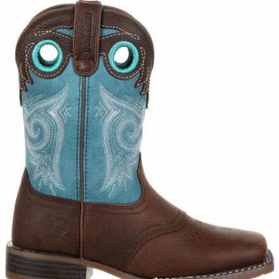 Boots & Shoes * | Durango Kid'S Lil' Mustang Saddle Brown And Teal Sq Toe Boot