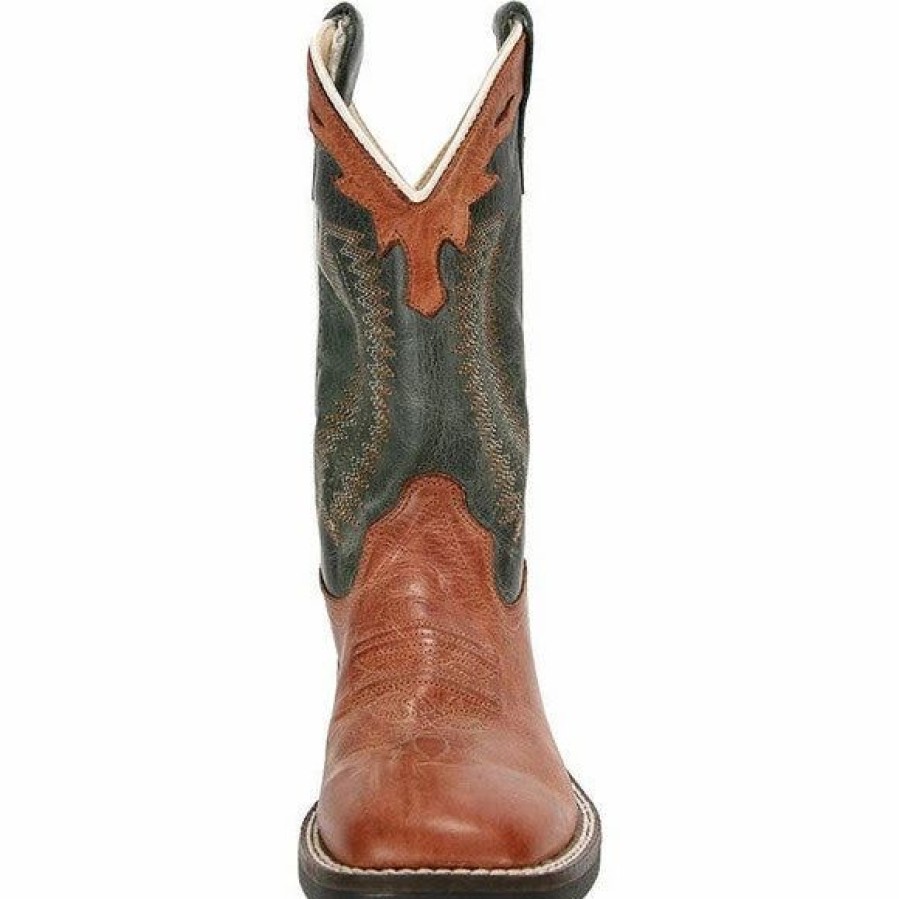 Boots & Shoes * | Jama Old West Youth Tan/Green Square Toe
