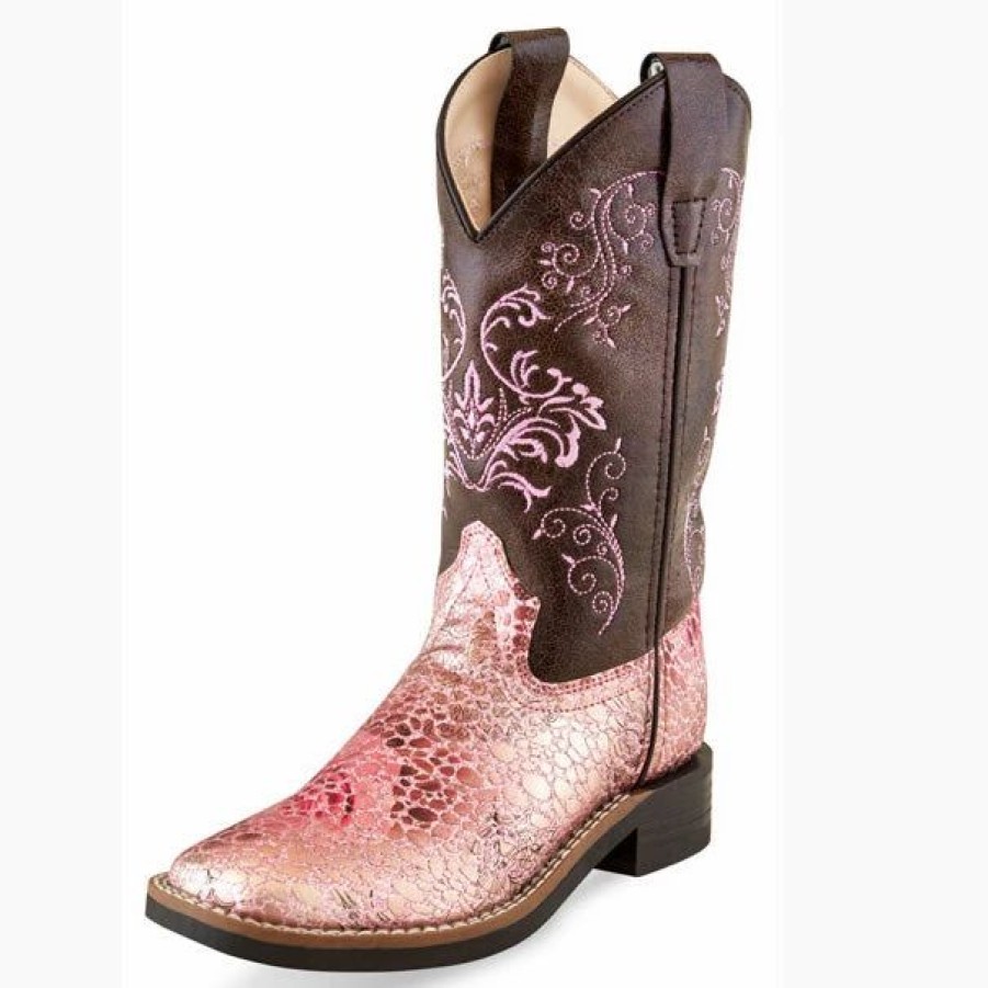 Boots & Shoes * | Jama Old West Kid'S Pink Snake Print Square Toe Boot