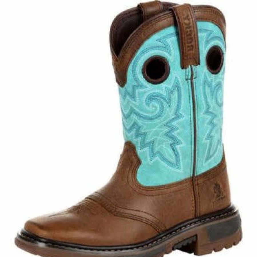 Boots & Shoes * | Rocky Shoes And Boots Kid'S Brown And Teal Square Toe Boots