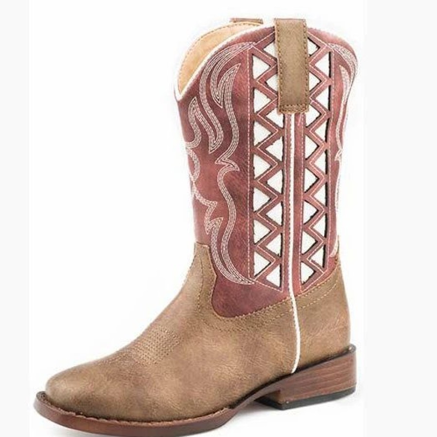 Boots & Shoes * | Karman Western Apparel Roper Kid'S White And Red Cut Out Square Toe Boot