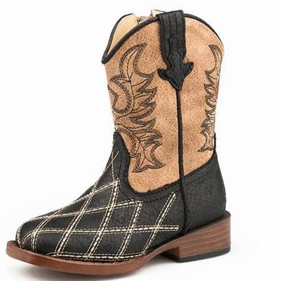 Boots & Shoes * | Karman Western Apparel Roper Toddler Black And Tan Square Toe Boot