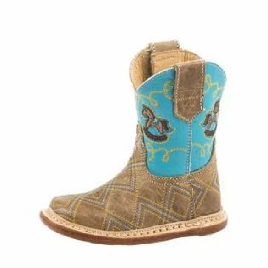Boots & Shoes * | Karman Western Apparel Roper Infant Tan Zig Zag And Blue Square Toe Boots