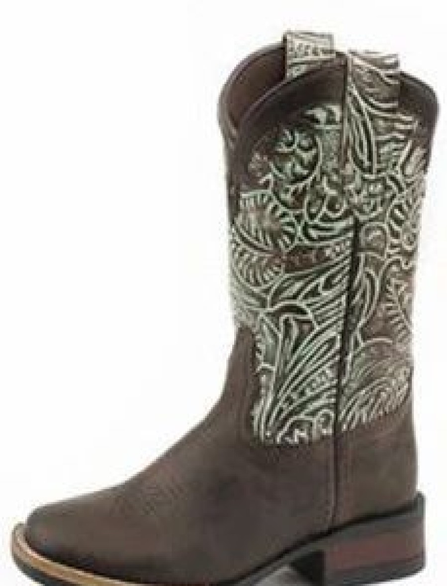 Boots & Shoes * | Karman Western Apparel Roper Kid'S Brown Turquoise Floral Embossed Boots