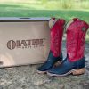 Boots & Shoes * | Olathe Boot Olathe Black & Red Smooth Ostrich Boots