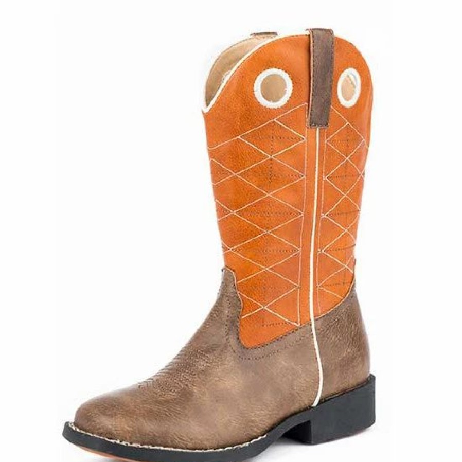 Boots & Shoes * | Karman Western Apparel Roper Kid'S Orange And Brown Criss Cross Square Toe Boot (Size 9-13)