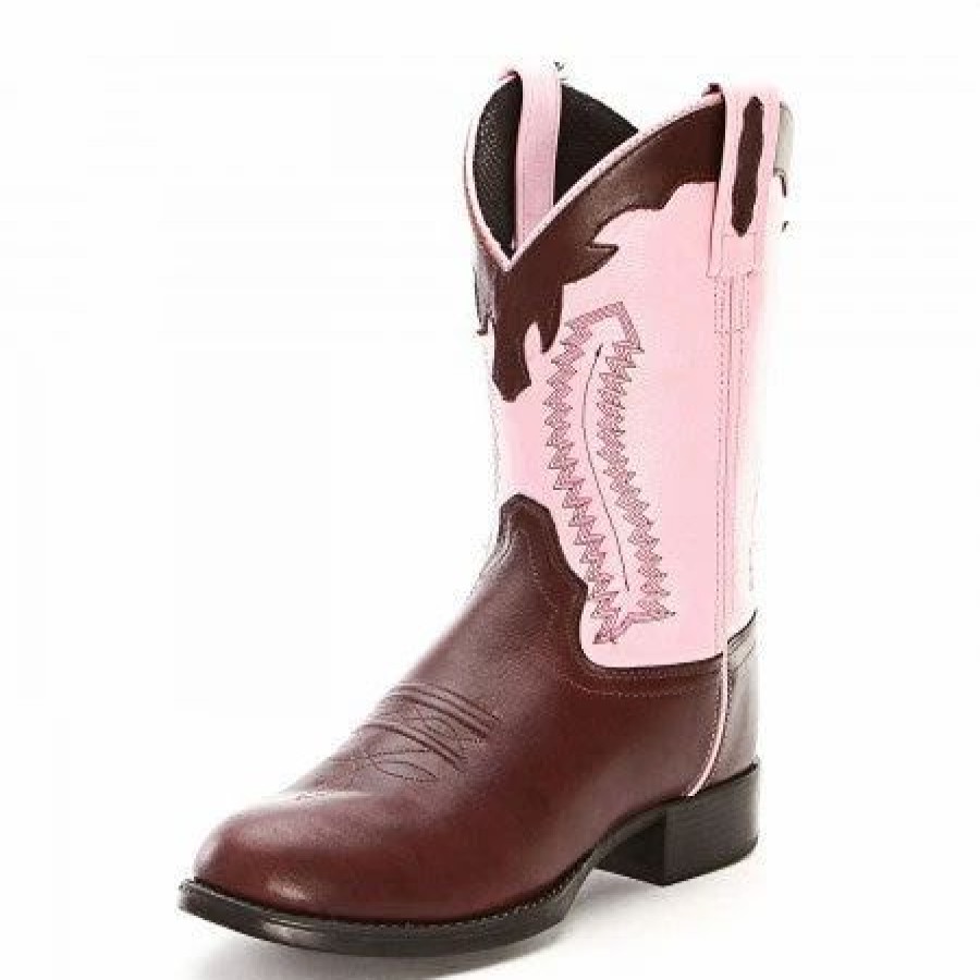Boots & Shoes * | Jama Old West Old West Kid'S Chocolate And Pink Round Toe Boot