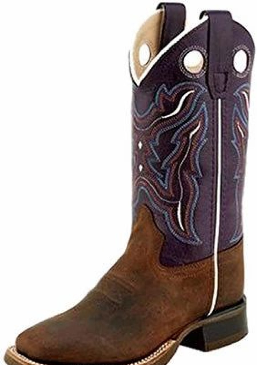 Boots & Shoes * | Jama Corporation Old West Children'S Brown And Purple Top Square Toe Boots