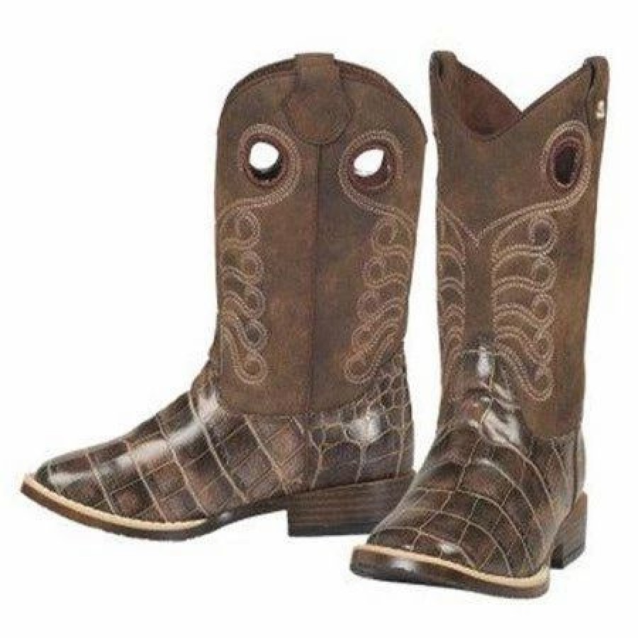 Boots & Shoes * | M&F Western Products, Inc Toddler'S Brown Croc Print Travis Square Toe Boots