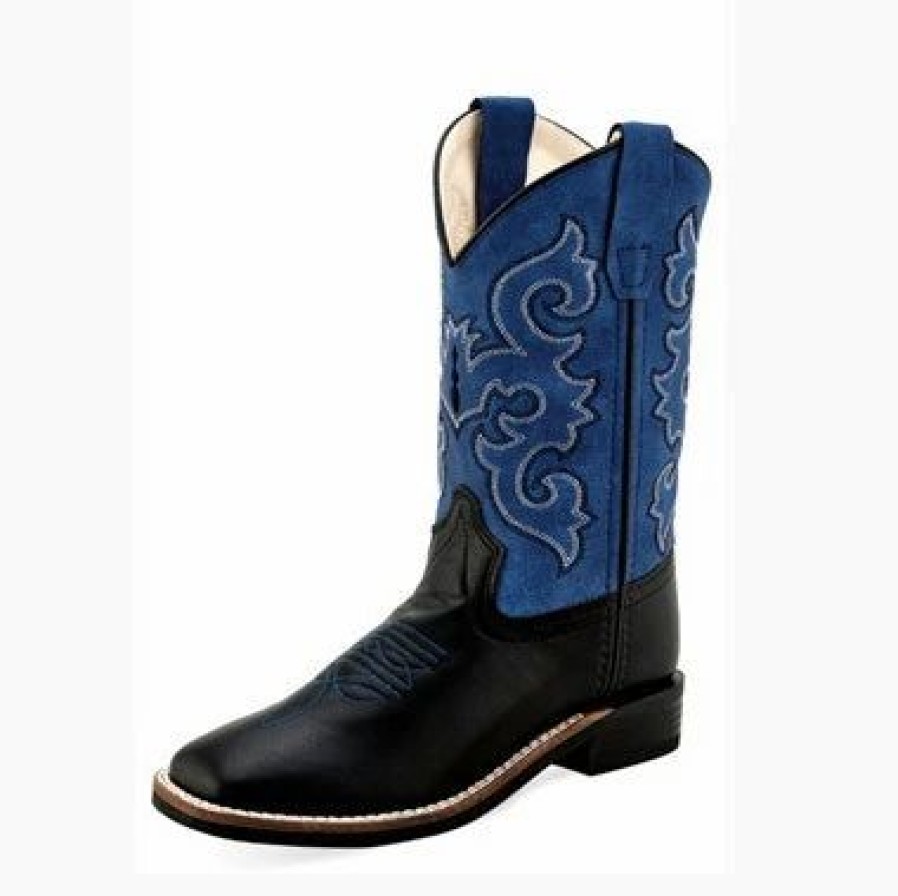 Boots & Shoes * | Jama Old West Old West Kid'S Blue And Black Square Toe Boot