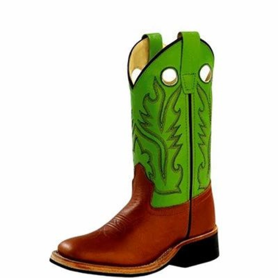 Boots & Shoes * | Jama Corporation Old West Children'S Brown And Lime Green Square Toe Boots