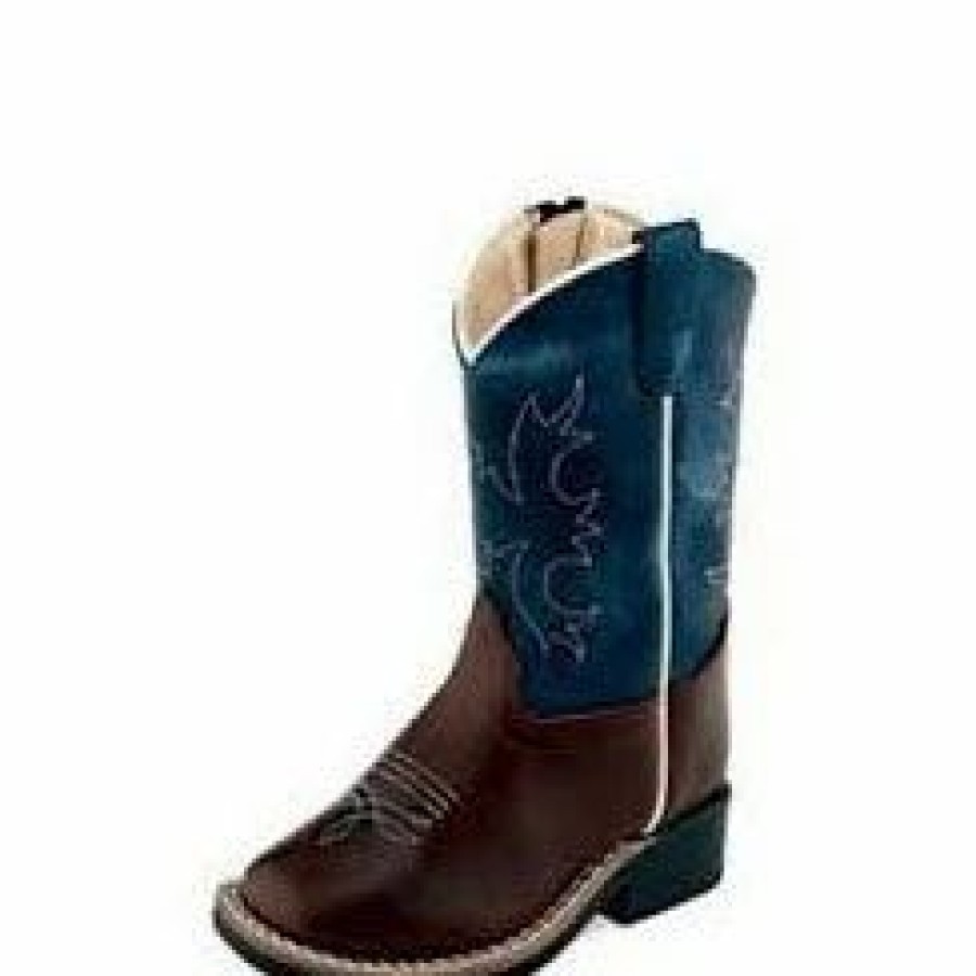 Boots & Shoes * | Jama Corporation Old West Boy'S Brown And Blue Square Toe Boot
