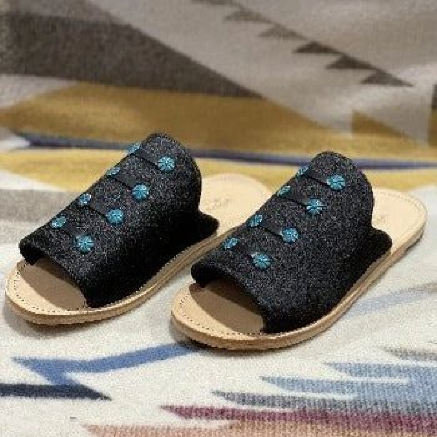 Boots & Shoes * | Agave Sky Boot & More Black & Turquoise Cowhide Sandals