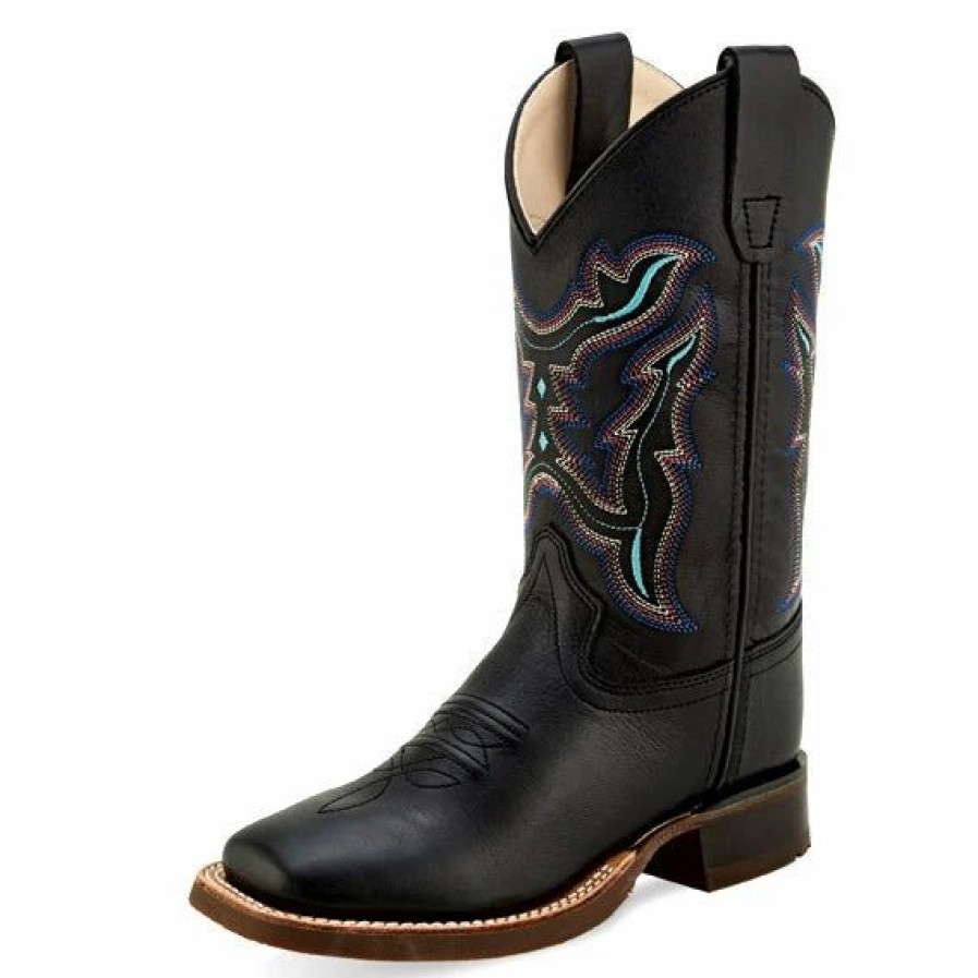 Boots & Shoes * | Jama Old West Jama Kid'S Black And Turquoise Square Toe Boot