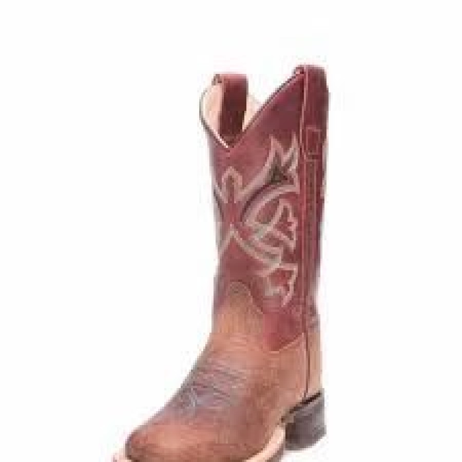 Boots & Shoes * | Jama Corporation Old West Boy'S Brown And Rust Bullhide Square Toe Boot