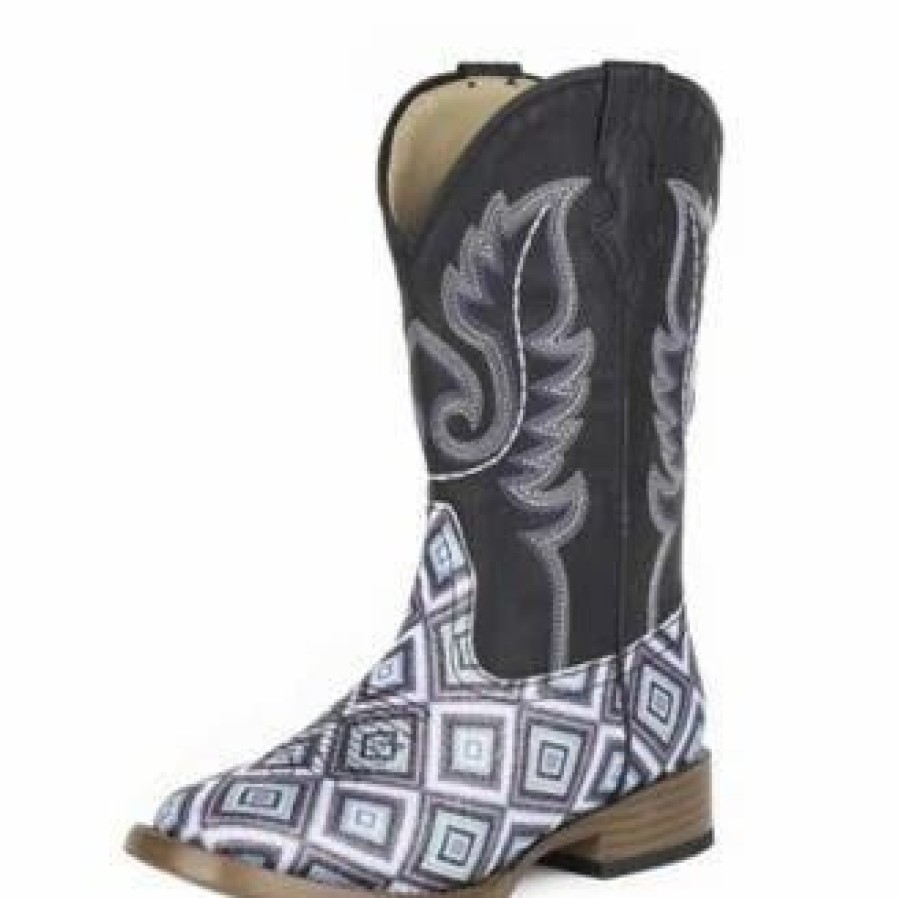 Boots & Shoes * | Karman Western Apparel Roper Kid'S Blue And Purple Geometric Glitter Square Toe Boots